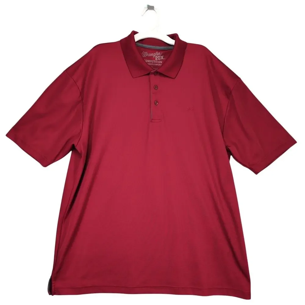 Wrangler‎ 20X Competition Men's L Red Polo Shirt, Quick Dry Workwear Western